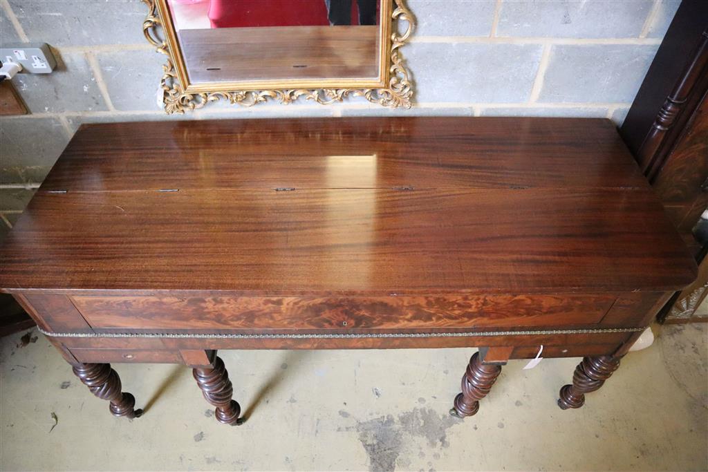 A Regency banded mahogany converted square piano, by Loud and Brothers, Philadelphia, width 174cm, depth 68cm, height 91cm